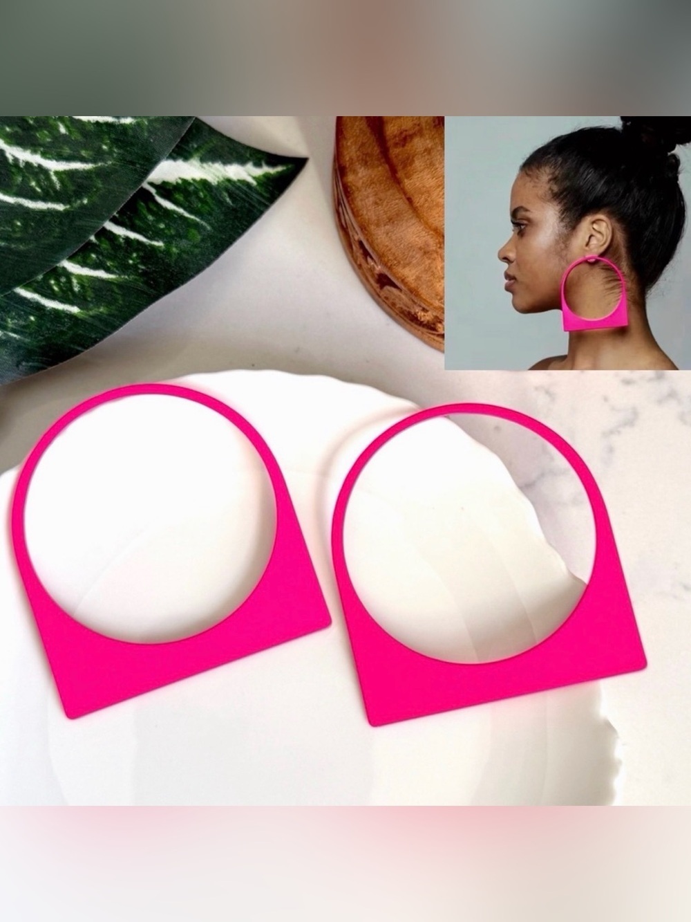 2/$30🌵 Bright Pink Jumbo Hoop Circle Square Earrings Huge Cutout Jewelry NEW